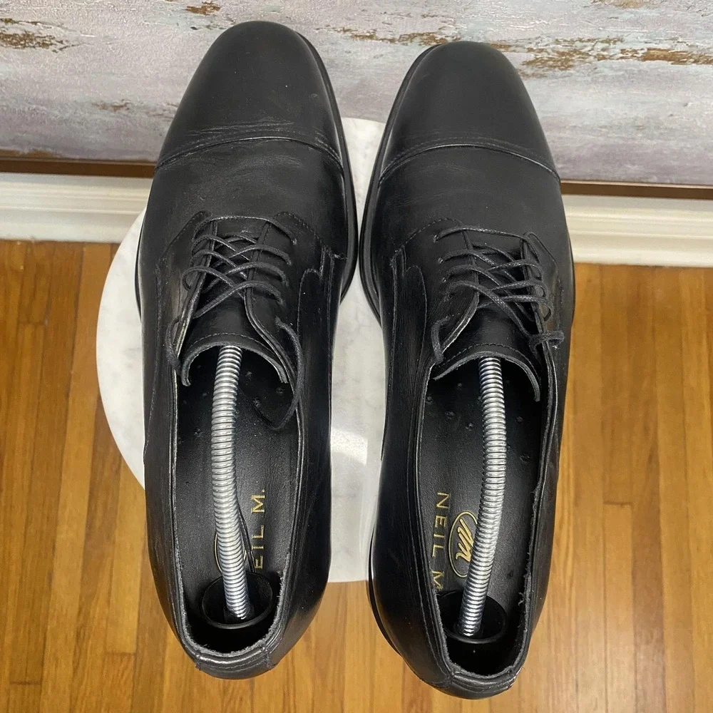 Neil M Shoes Mens Size 11 B Black Leather Cap Toe Derby Square Toe Dress DS1358B